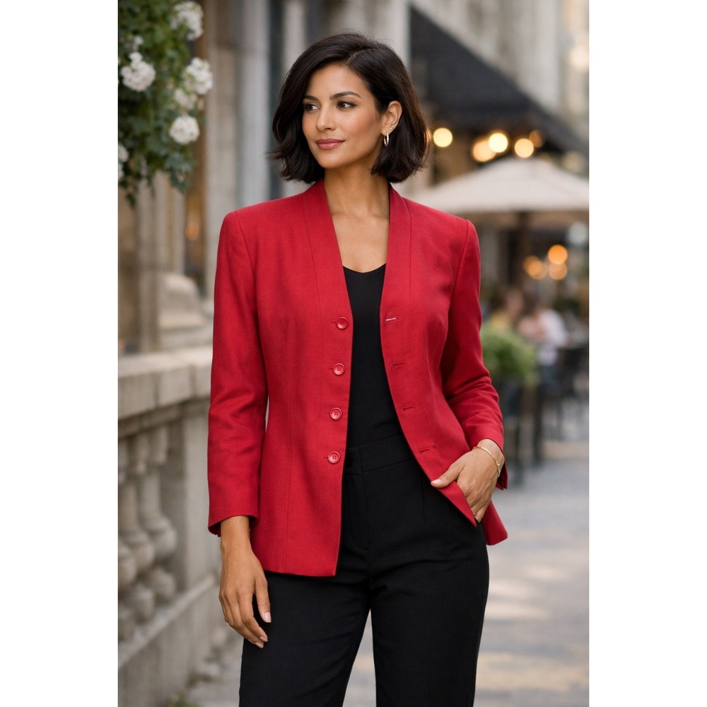 Raoul Red Collarless‎ Blazer Wm's 14 NWT Structured Career Office Minimalist
